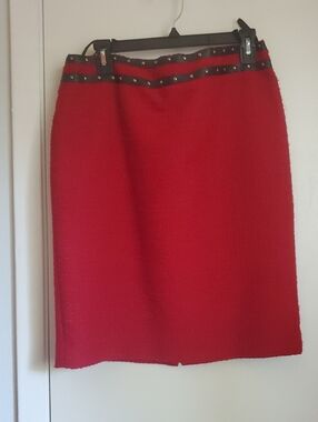 Karl Lagerfeld Red Pencil Skirt with Studded Trim